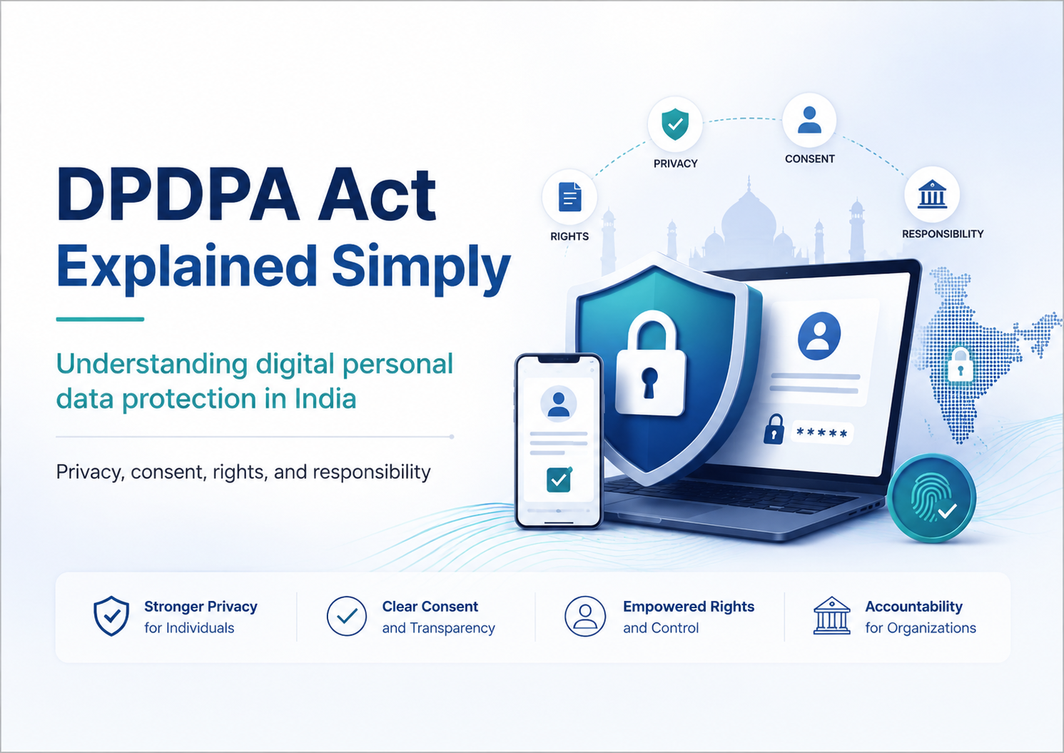 DPDPA Act explained simply with privacy, consent, data rights, and responsibility in India